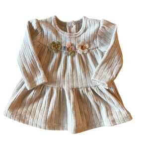 French Connection Baby Dress 3–6M Beige Knit Long Sleeve Floral Cottagecore Boho